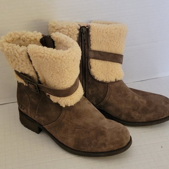 UGG Womens Blayre II Lush Shearling Genuine Cuff Suede Boots Zipper 1006039 10 - Picture 4 of 16